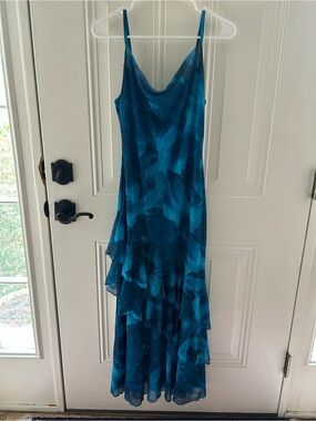 NWT Size M Teal floral Slip Dress with Layered Ruffle Skirt